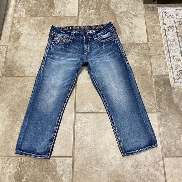 Rock Revival Linne Easy Crop Jeans 29x24 Distressed Stretch Denim EUC - Picture 13 of 14